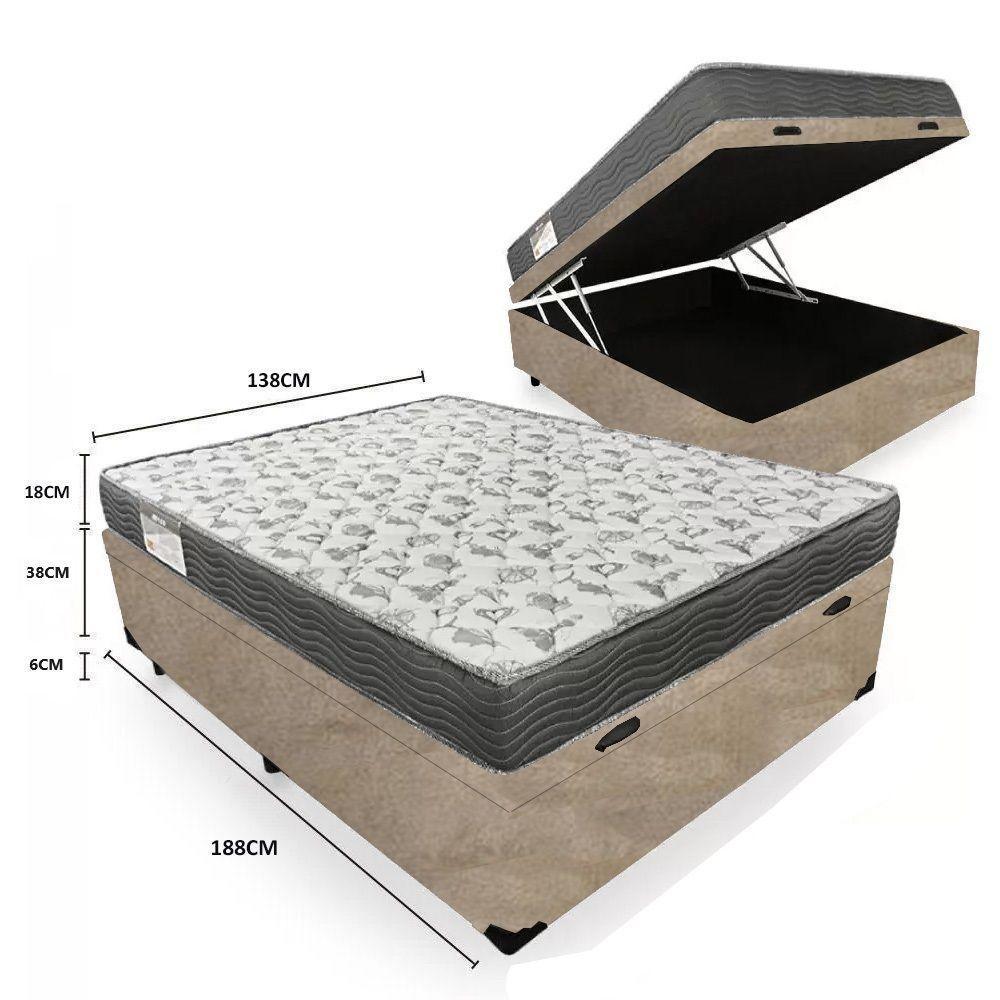Cama Box Baú Casal Suede + Colchão De Espuma D33 - Sereneprime - 138cm Bege - 3