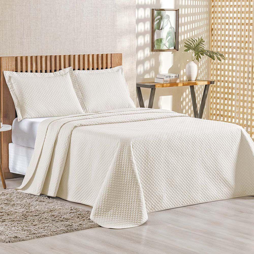 Kit Cobre Leito Colcha Ideale Queen 3 Peças Matelado Geométrico - Palha - 100% Poliéster - 1