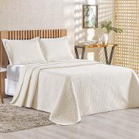 Kit Cobre Leito Colcha Ideale Queen 3 Peças Matelado Geométrico - Palha - 100% Poliéster - 1