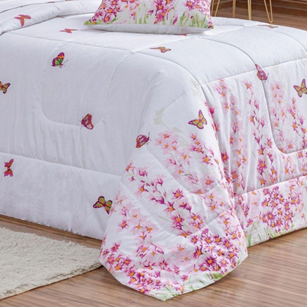 Kit Edredom Encanto Solteiro 3 Peças 100% Algodão Percal 200 Fios - Borboletas Floral - 2