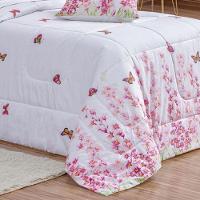 Kit Edredom Encanto Solteiro 3 Peças 100% Algodão Percal 200 Fios - Borboletas Floral - 2