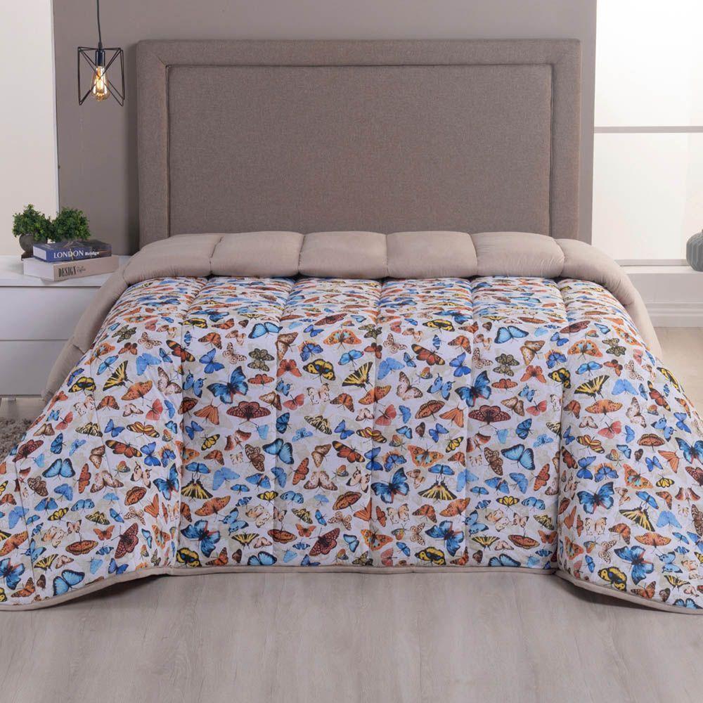 Edredom Queen Luar Super Macio Malha 100% Algodão Dupla Face 01 Peça - Bege Borboleta - 1