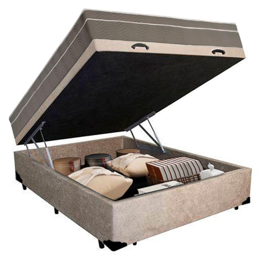 Cama Box Baú Casal Suede + Colchão Sereneprime Molas Ensacadas 138x188x69 Cor:bege - 5