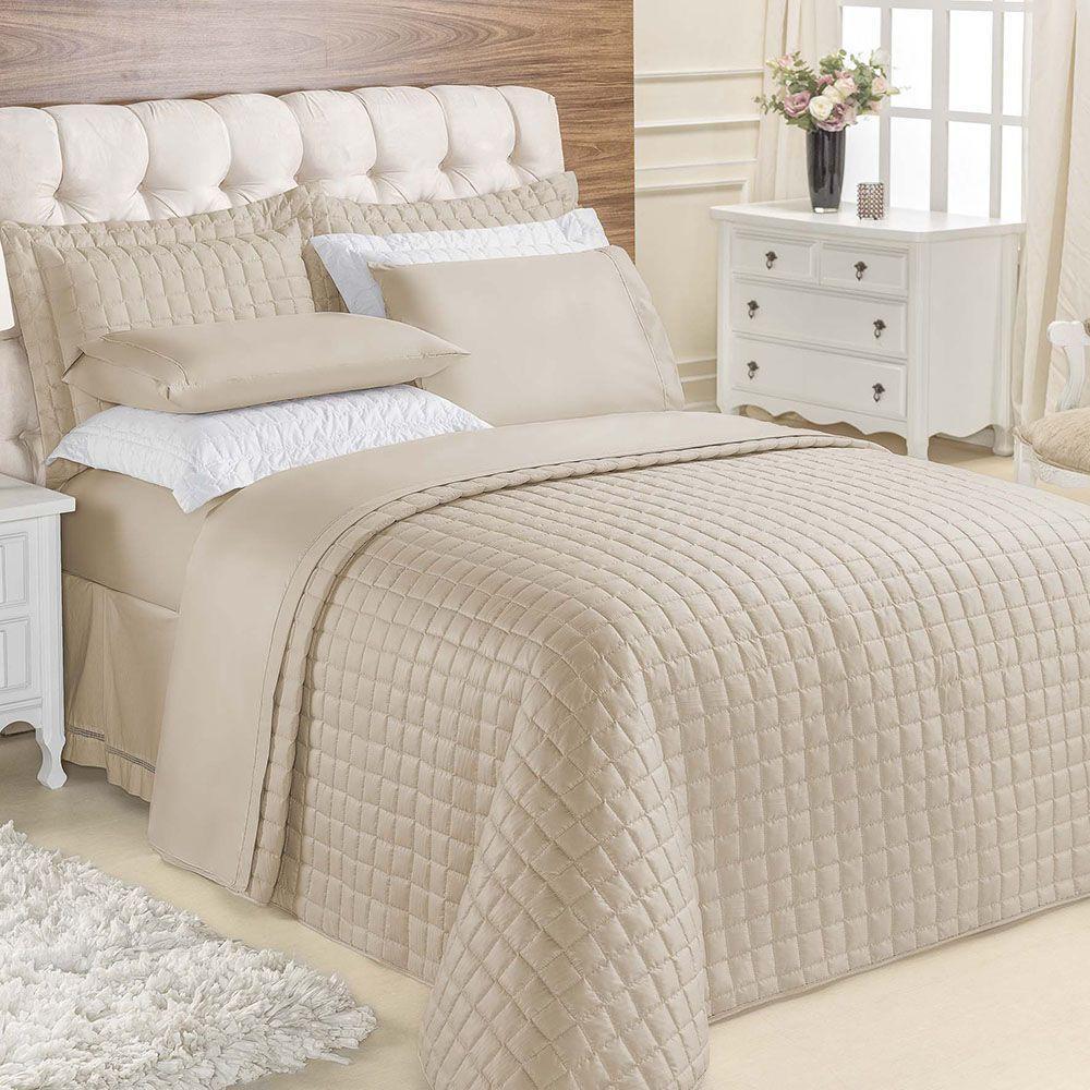 Kit Cobre Leito Colcha Veneza Queen 3 Peças Hipercal 180 Fios - Cáqui - 1