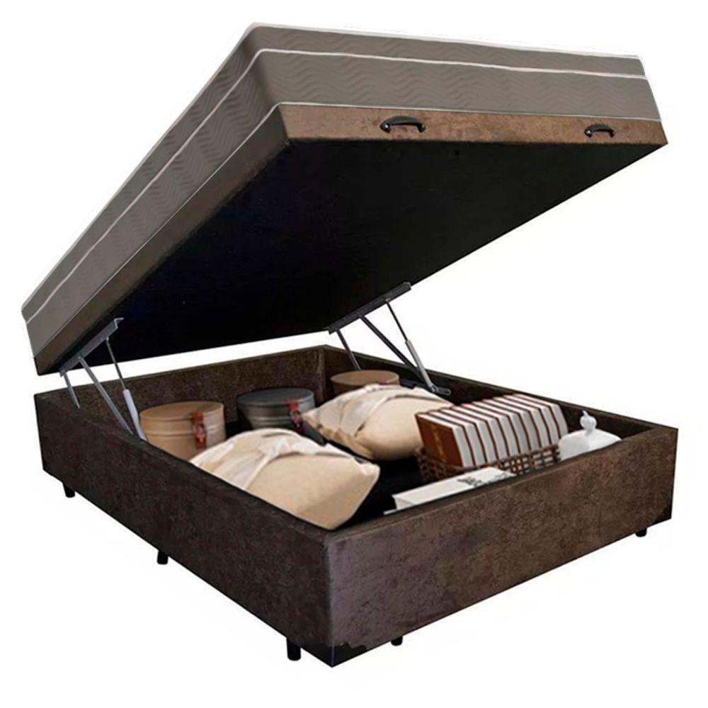 Cama Box Baú Casal Suede + Colchão Sereneprime Molas Ensacadas 138x188x69 Marrom - 5