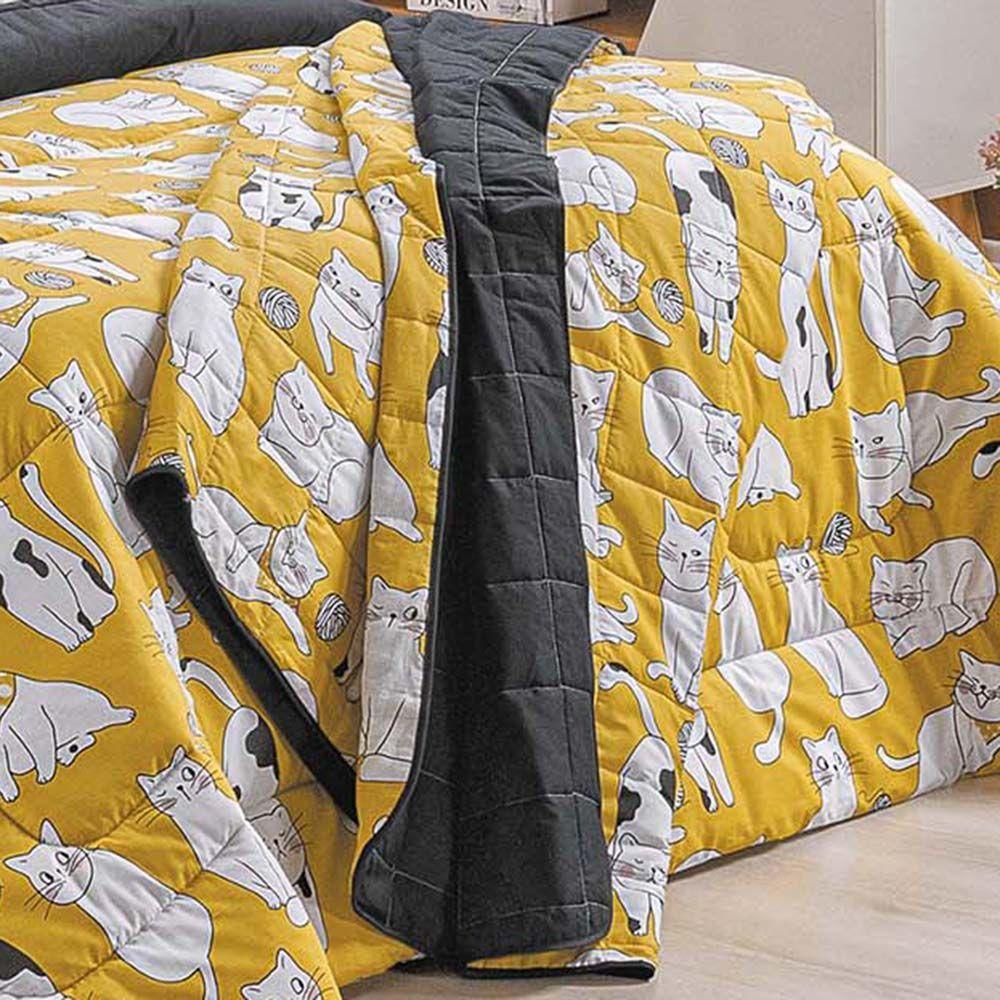 Kit Cobre Leito Colcha Gatos Queen 3 Peças Estampado Percal 200 Fios 100% Algodão - 2