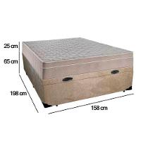 Cama Box Baú Casal Suede + Colchão Sereneprime Molas Ensacadas 138x188x69 Cor:bege