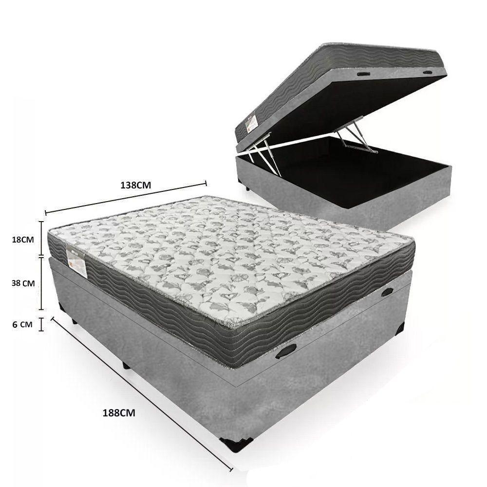 Cama Box Baú Casal Suede + Colchão De Espuma D33 - Sereneprime - 138cm Cor:cinza - 4
