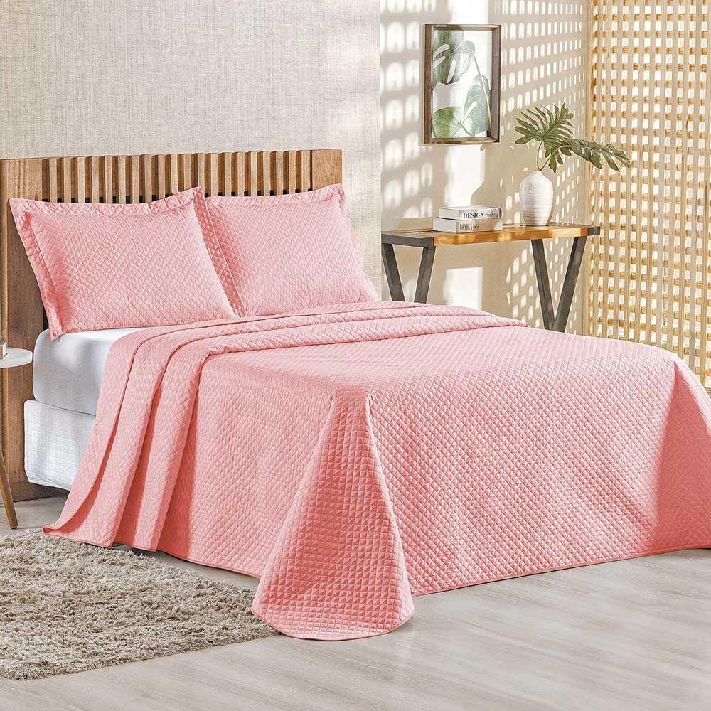 Kit Cobre Leito Colcha Ideale Queen 3 Peças Matelado Geométrico - Salmão - 100% Poliéster - 1