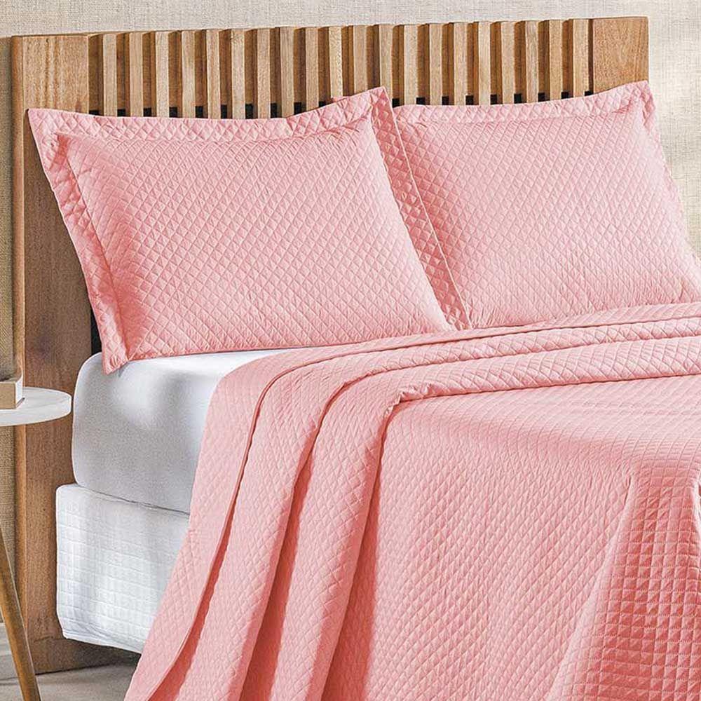Kit Cobre Leito Colcha Ideale Queen 3 Peças Matelado Geométrico - Salmão - 100% Poliéster - 2