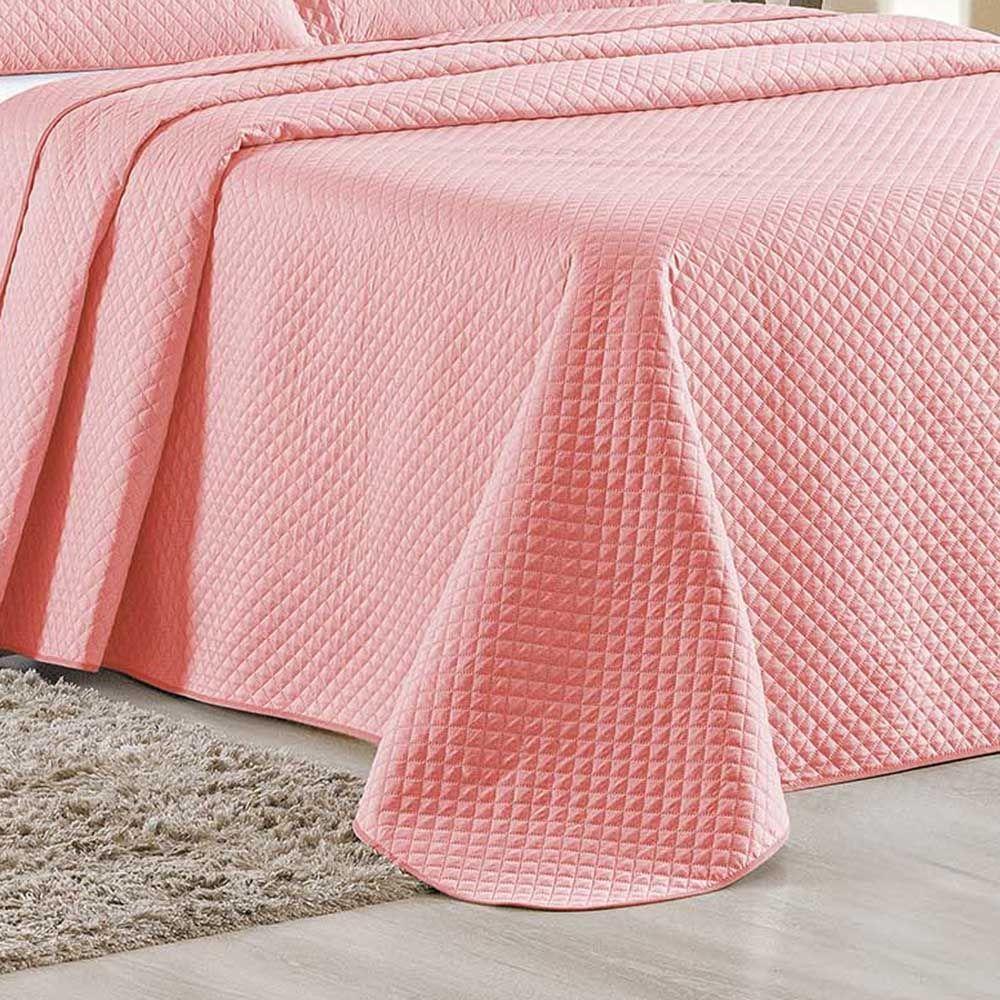 Kit Cobre Leito Colcha Ideale Queen 3 Peças Matelado Geométrico - Salmão - 100% Poliéster - 3