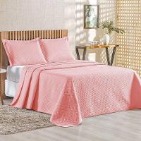 Kit Cobre Leito Colcha Ideale Queen 3 Peças Matelado Geométrico - Salmão - 100% Poliéster - 1