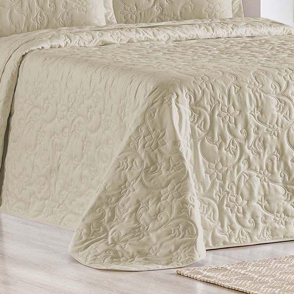 Kit Cobre Leito Colcha Celeste Queen 3 Peças Matelado Floral 180 Fios - Cáqui - 3