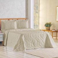 Kit Cobre Leito Colcha Celeste Queen 3 Peças Matelado Floral 180 Fios - Cáqui - 1