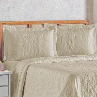 Kit Cobre Leito Colcha Celeste Queen 3 Peças Matelado Floral 180 Fios - Cáqui - 2