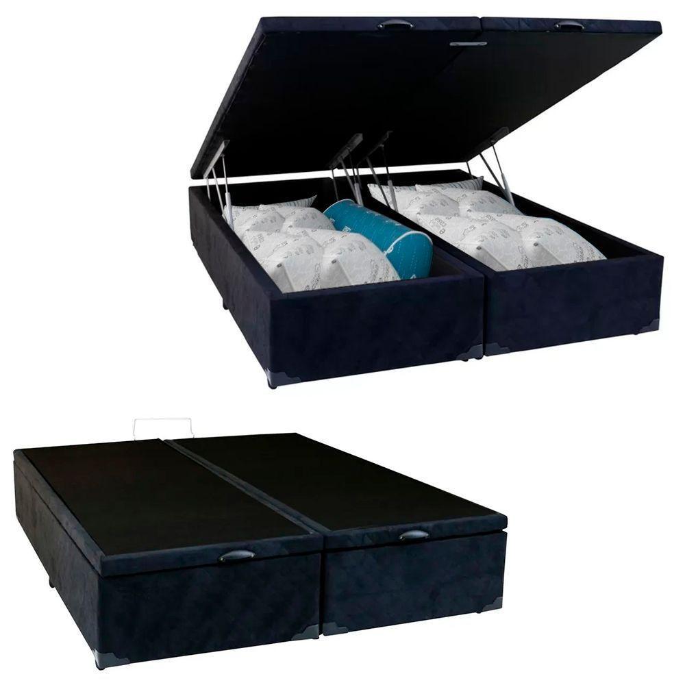 Cama Box Baú King Bipartido Suede Sereneprime Preto 192x203x44 - 1
