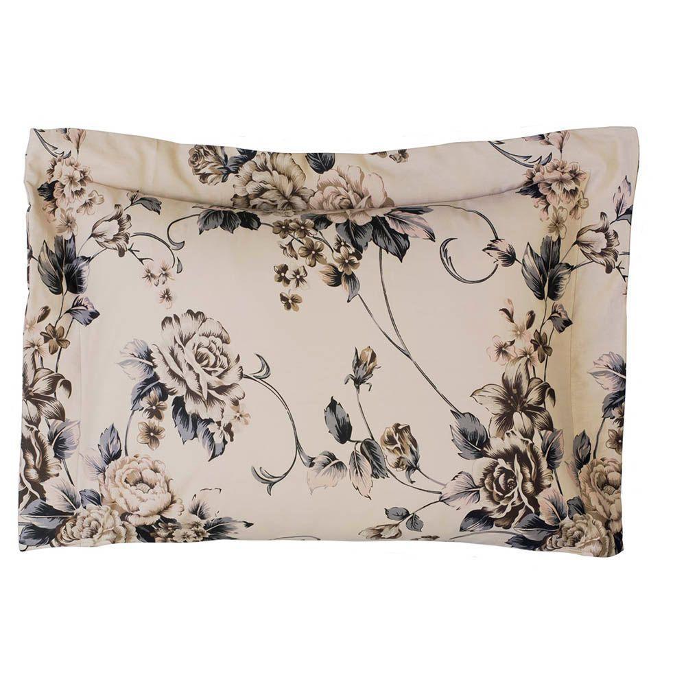 Kit Cobre Leito Colcha Encatare Queen 3 Peças Percal 200 Fios 100% Algodão - Floral Samara - 3