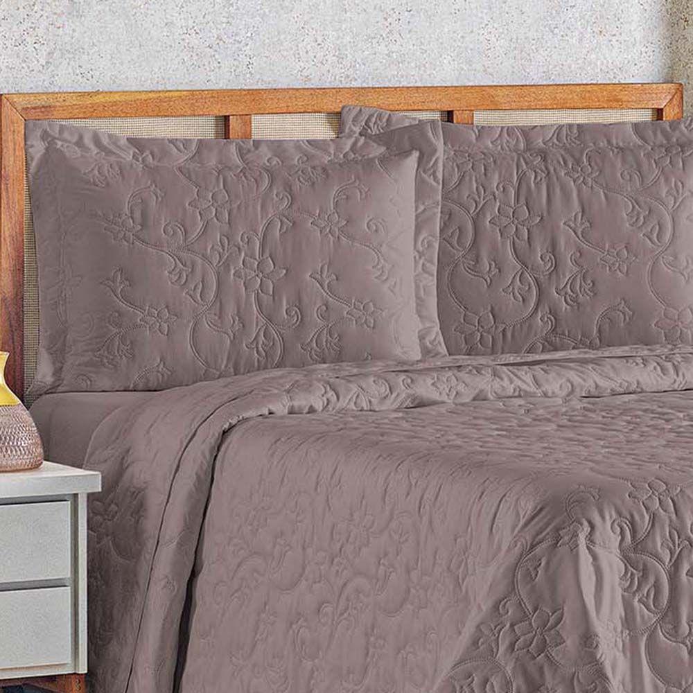 Kit Cobre Leito Colcha Celeste Queen 3 Peças Matelado Floral 180 Fios - Lavanda - 2