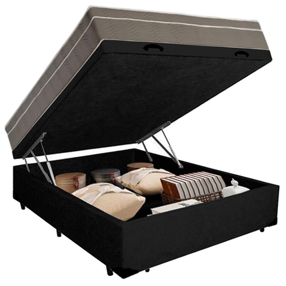 Cama Box Baú Casal Suede + Colchão Sereneprime Molas Ensacadas 138x188x69 Cor:preto - 5