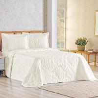 Kit Cobre Leito Colcha Celeste Queen 3 Peças Matelado Floral 180 Fios - Marfim - 1