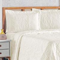 Kit Cobre Leito Colcha Celeste Queen 3 Peças Matelado Floral 180 Fios - Marfim - 2