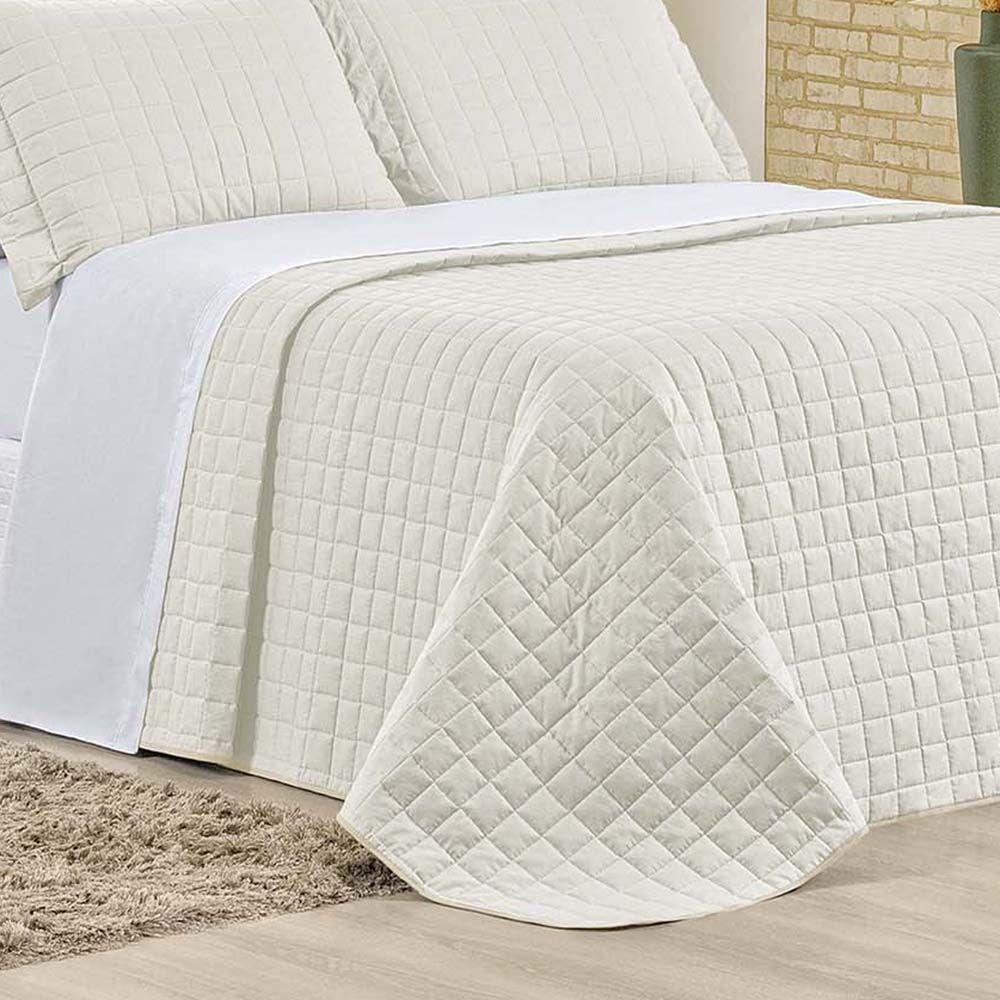 Kit Cobre Leito Colcha Eden Casal 3 Peças Percal 150 Fios 100% Algodão - Marfim - 2