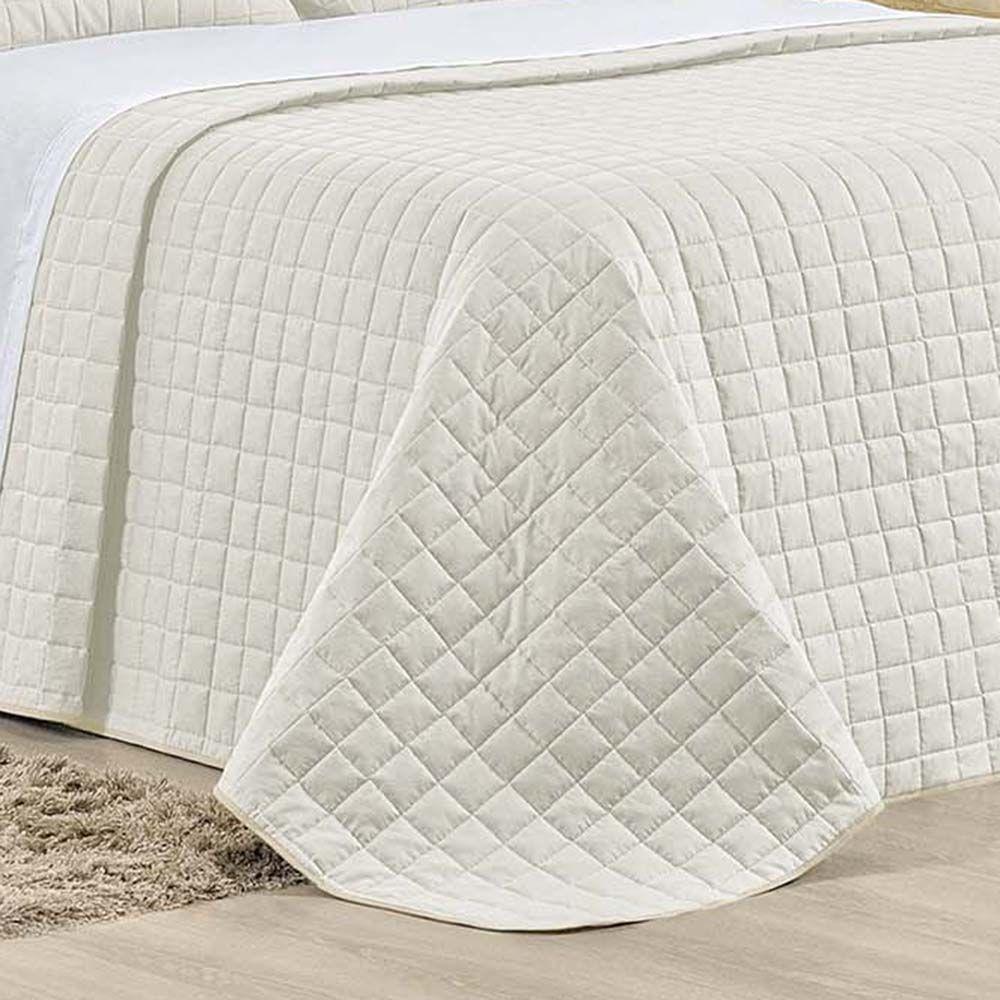 Kit Cobre Leito Colcha Eden Casal 3 Peças Percal 150 Fios 100% Algodão - Marfim - 3