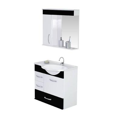 Armário Para Banheiro Viena 5700 Suspenso 59,5cm 2 Gavetas + Gavetão Rorato - Preto