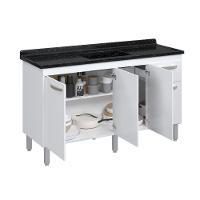 Balcão Flat De Cozinha Para Pia 4 Portas 1 Gaveta 1,43 Metros Branco - 2