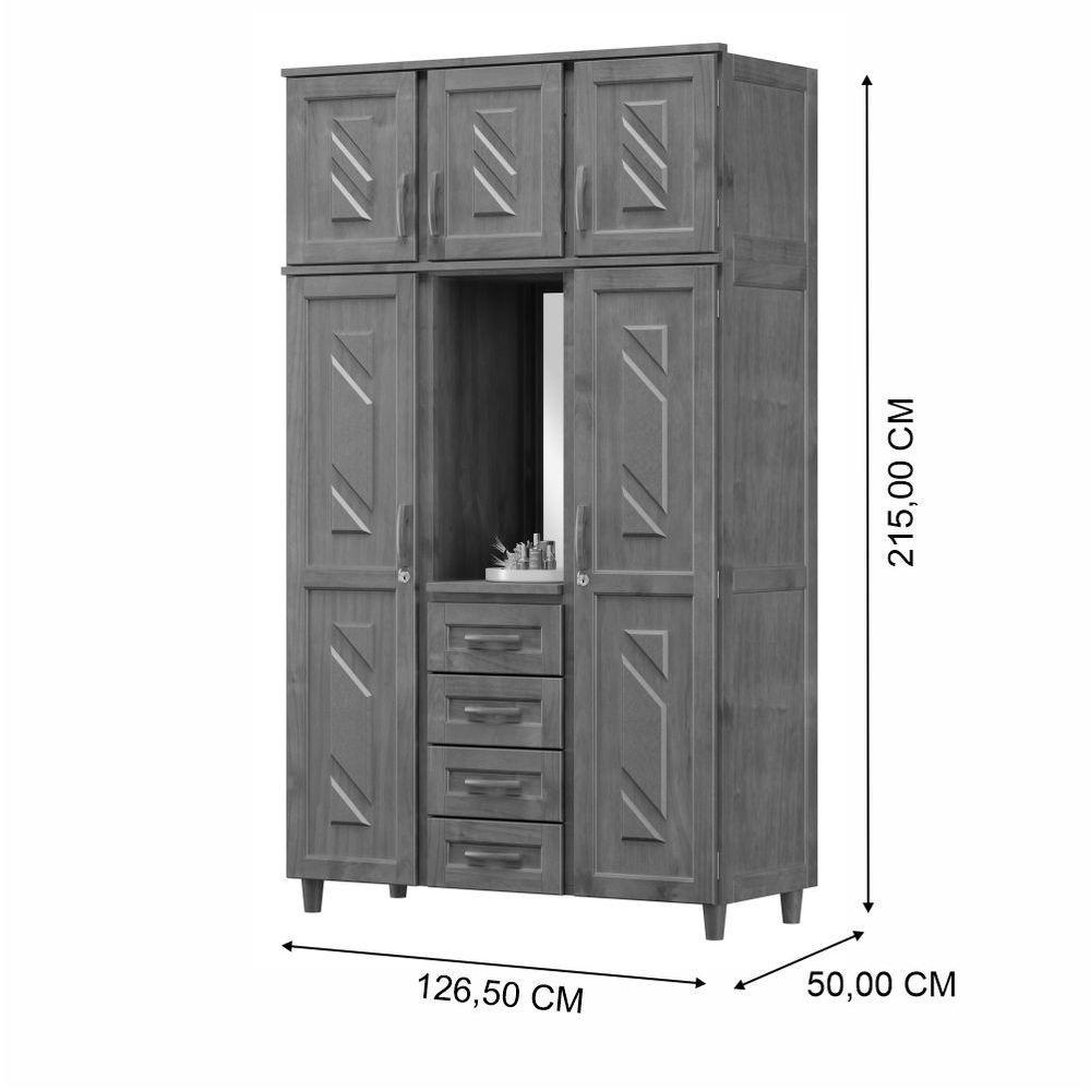 Guarda-roupa Solteiro Santiago 5 Portas De Abrir 4 Gavetas Em Madeira Com Espelho Imbuia - Cavazotto - 3
