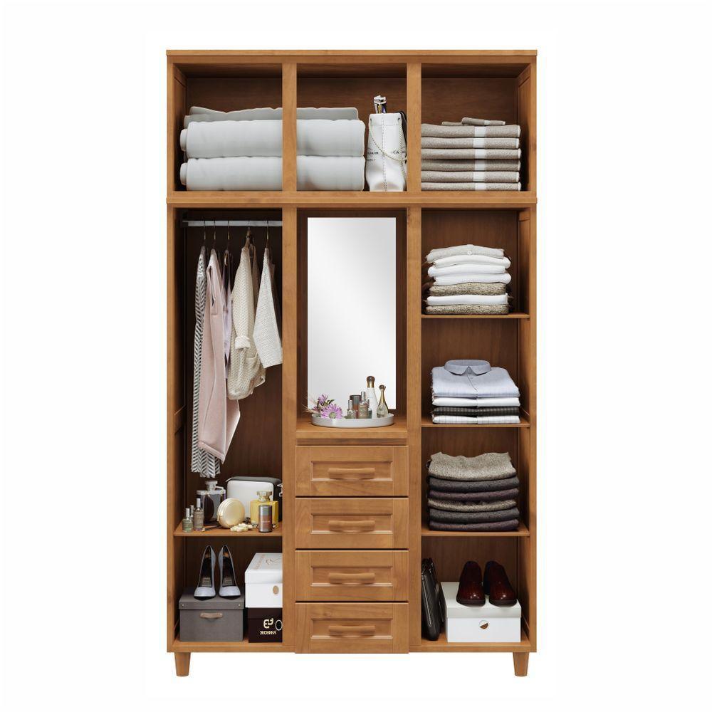 Guarda-roupa Solteiro Santiago 5 Portas De Abrir 4 Gavetas Em Madeira Com Espelho Freijó - Cavazotto - 3