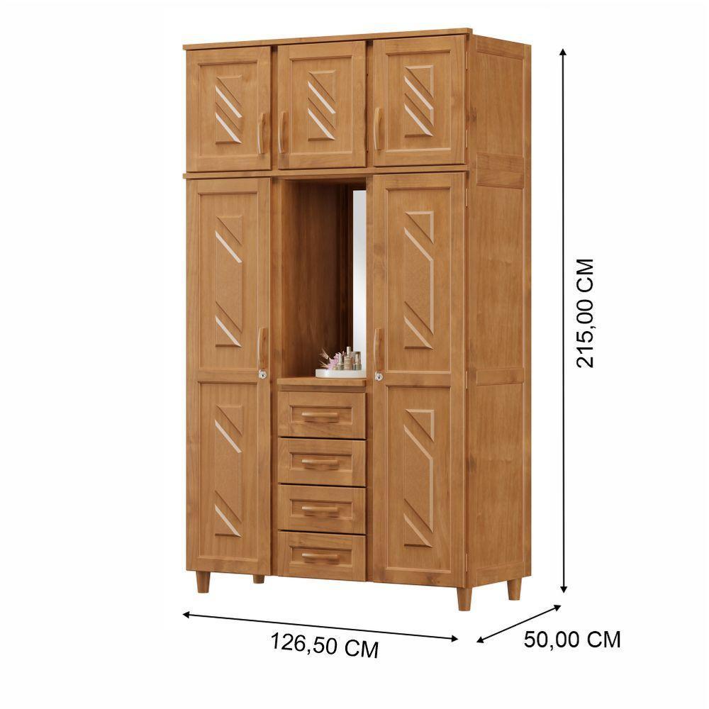 Guarda-roupa Solteiro Santiago 5 Portas De Abrir 4 Gavetas Em Madeira Com Espelho Freijó - Cavazotto - 4