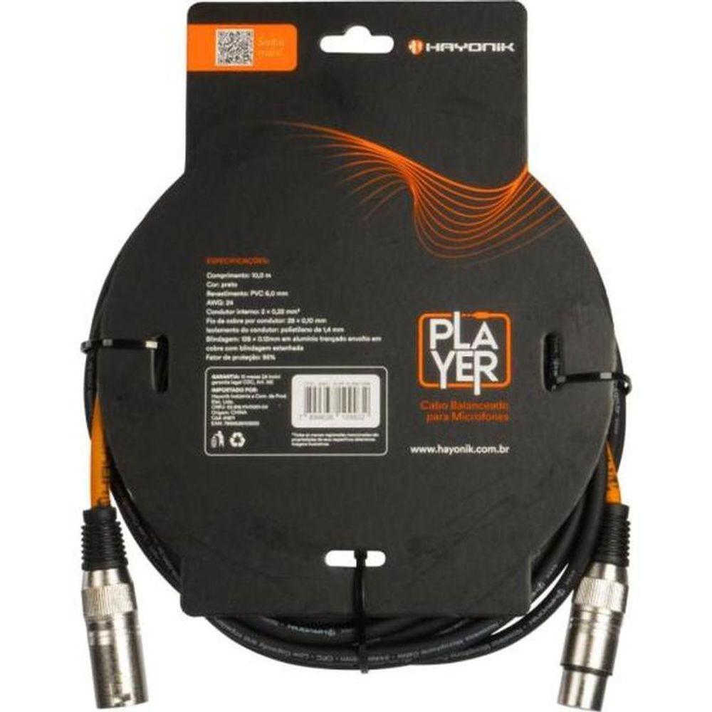 Cabo Para Microfone Player Xlr(f) X Xlr(m) 10m Preto Hayonik - 2