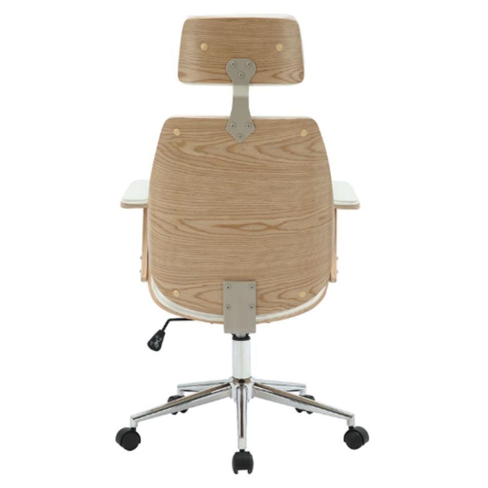 Cadeira Escritório Giratória Presidente Lisboa Rivatti Madeira Natural Com Pu Branco Base Aço Cromado - 4