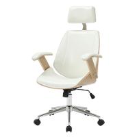 Cadeira Escritório Giratória Presidente Lisboa Rivatti Madeira Natural Com Pu Branco Base Aço Cromado - 1