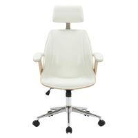 Cadeira Escritório Giratória Presidente Lisboa Rivatti Madeira Natural Com Pu Branco Base Aço Cromado - 2