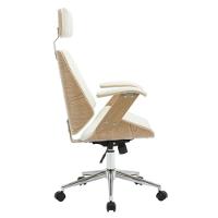 Cadeira Escritório Giratória Presidente Lisboa Rivatti Madeira Natural Com Pu Branco Base Aço Cromado - 3