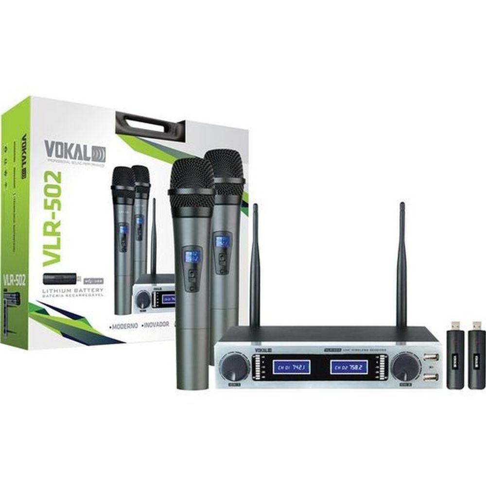 Microfone De Mão Duplo Vokal Vlr-502 Cromado - 1