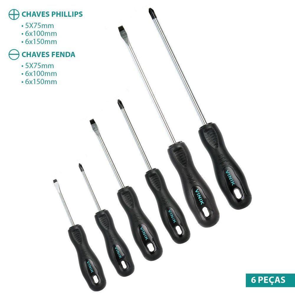 Jogo De Chaves Fenda E Phillips 6 Peças - Pontas - 1