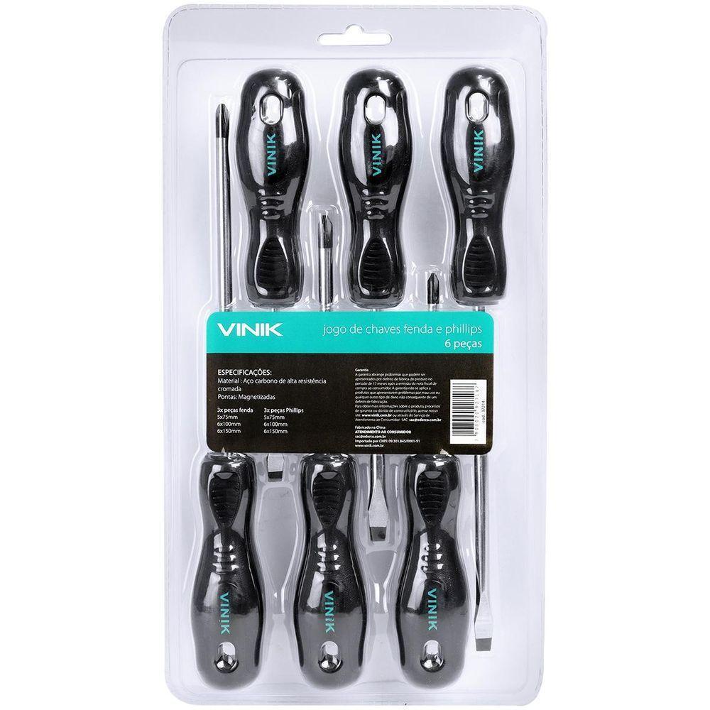 Jogo De Chaves Fenda E Phillips 6 Peças - Pontas - 10