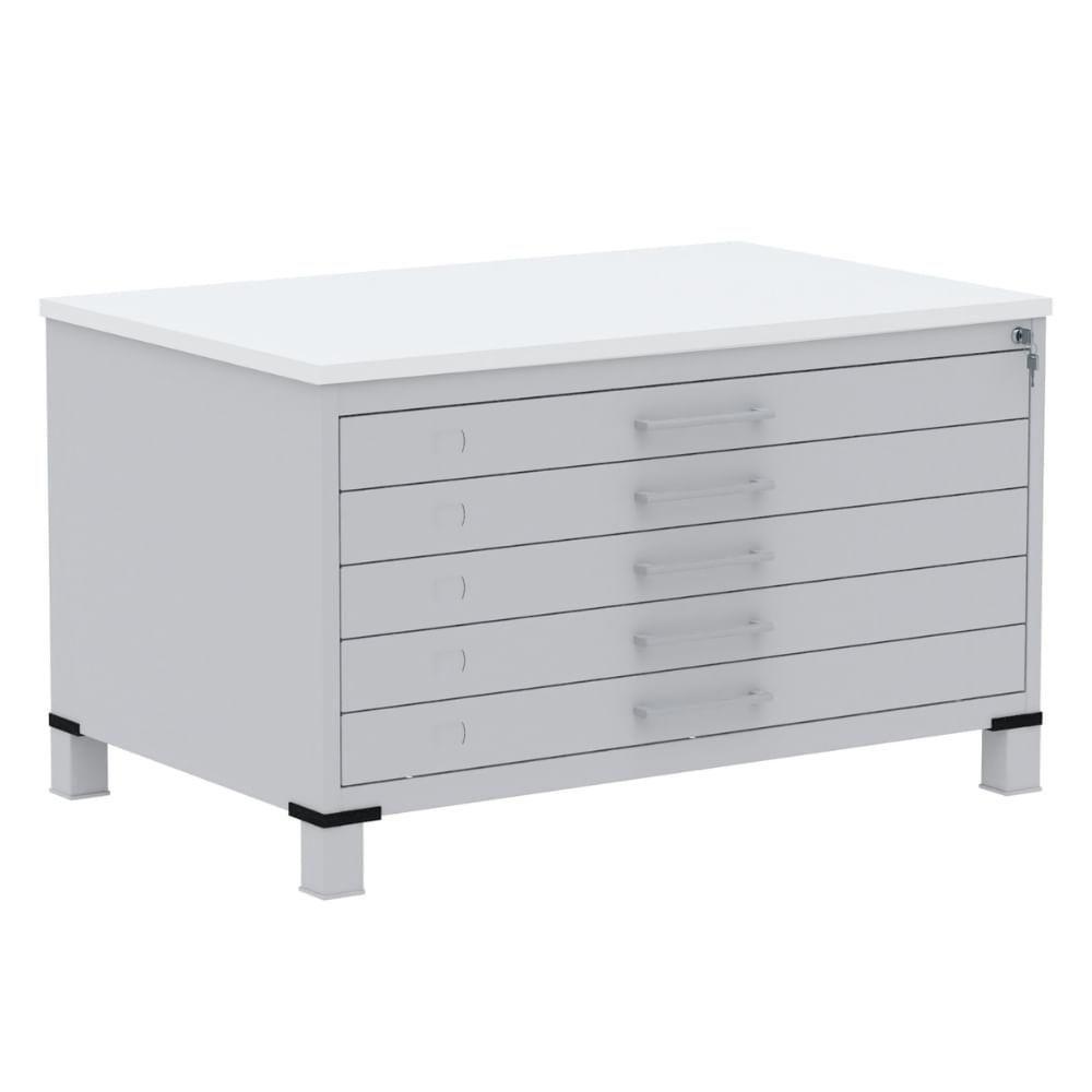 Mapoteca 5 Gavetas Pandin 120 Cm (larg) Inmetro Tampo Mdp Branco Estrutura Aço Cinza Gavetas Cinza - 1