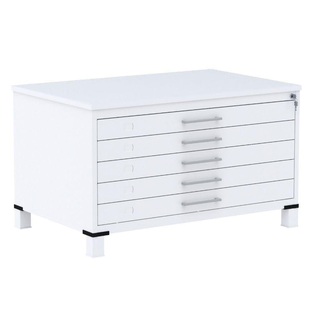 Mapoteca 5 Gavetas Pandin 120 Cm (larg) Inmetro Tampo Mdp Cinza Estrutura E Gavetas Em Aço Branco - 1