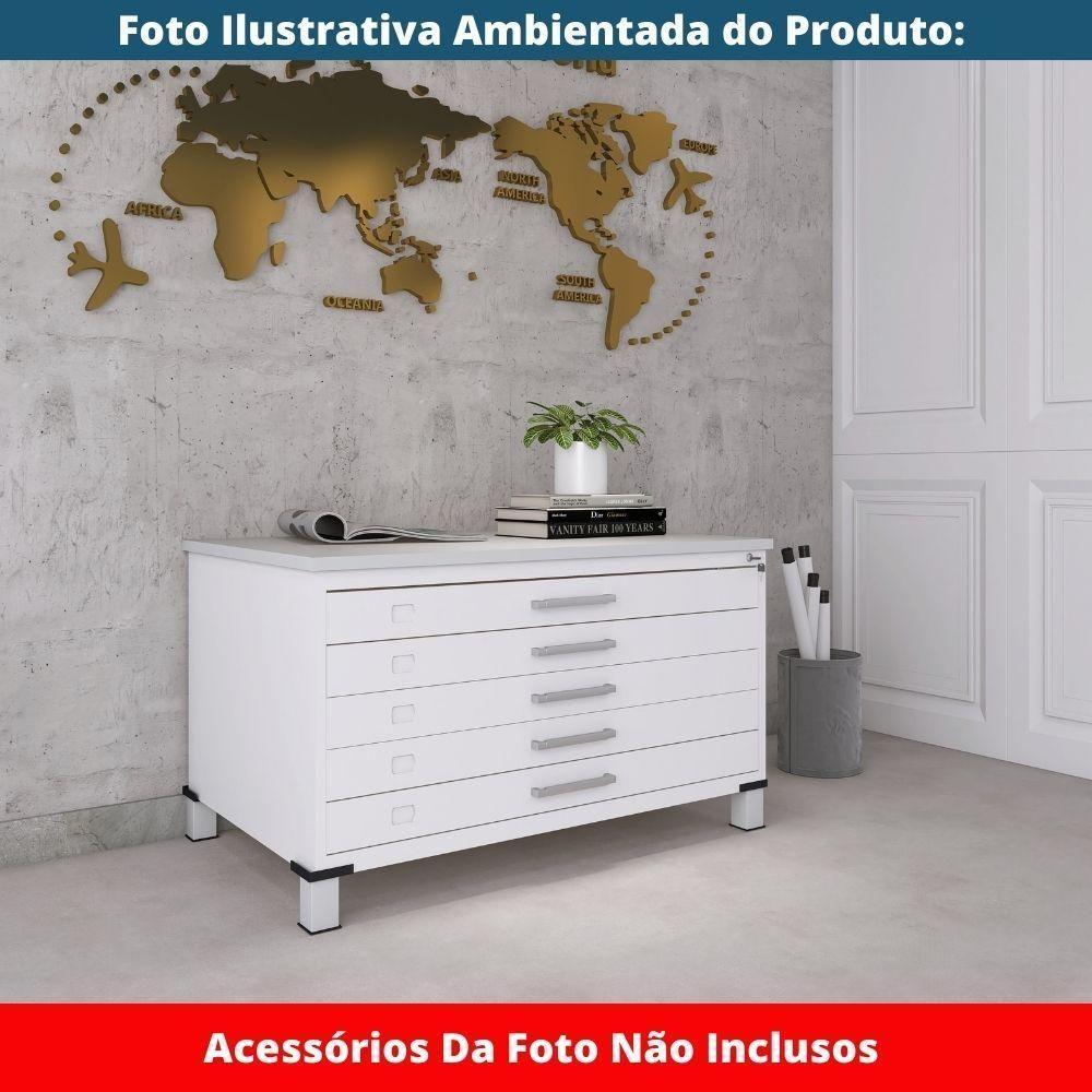 Mapoteca 5 Gavetas Pandin 120 Cm (larg) Inmetro Tampo Mdp Cinza Estrutura E Gavetas Em Aço Branco - 5