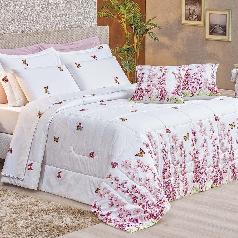 Kit Edredom Supreme Queen 5 Peças 100% Algodão 200 Fios Estampado - Borboletas - 1