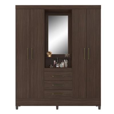 Guarda Roupa Casal Saturno 4 Portas 3 Gavetas Cafe Touch MDP com Espelho