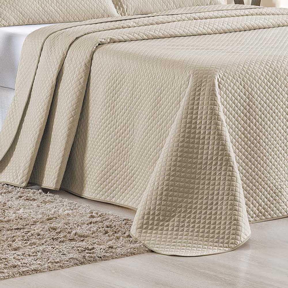 Kit Cobre Leito Colcha Ideale Queen 3 Peças Matelado Geométrico - Cáqui - 100% Poliéster - 3