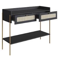 Aparador 2 Gavetas Oslo Artesano 103 Cm (largura) Mdp Nero Palha Sintética Bege Pé Metal Dourado - 2