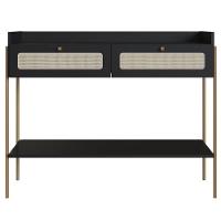 Aparador 2 Gavetas Oslo Artesano 103 Cm (largura) Mdp Nero Palha Sintética Bege Pé Metal Dourado - 3