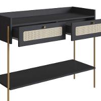 Aparador 2 Gavetas Oslo Artesano 103 Cm (largura) Mdp Nero Palha Sintética Bege Pé Metal Dourado