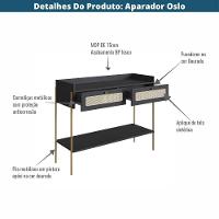 Aparador 2 Gavetas Oslo Artesano 103 Cm (largura) Mdp Nero Palha Sintética Bege Pé Metal Dourado - 5